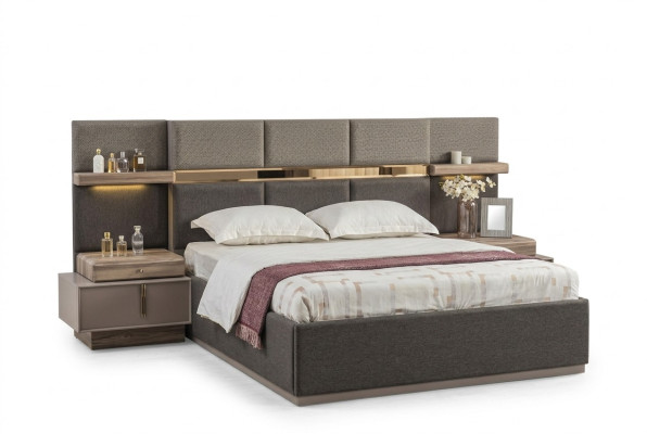 Schlafzimmer Komplette Doppelbett Bett Nachttische Konsole 6tlg Grau