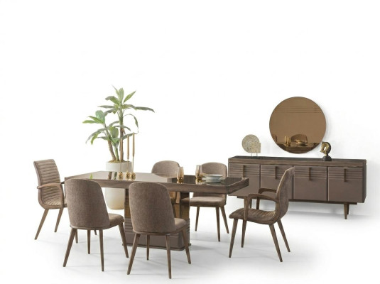 Luxus Essecke Esszimmer Esstisch Essgruppe Stühle Grau Holz Set 9tlg