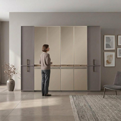 Modern Kleiderschrank Schrank Holzschrank Holz Grau Schlafzimmerschrank