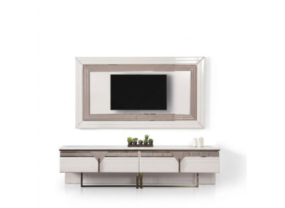 Wohnwand TV Ständer Wandpanel RTV Lowboard Weiß Holz Sideboard Moderne