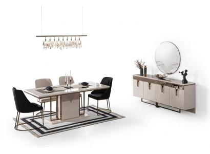 Garnitur Essgruppe Esszimmer Esstisch Stühle 9tlg Luxus Weiß Anrichte