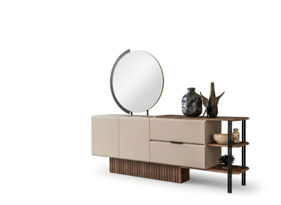 Garnitur Sideboard mit Spiegel Beige Holzschrank Schrank Holz Design