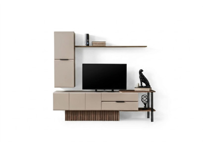 Wohnwand TV Ständer Wandschrank RTV Lowboard Beige Holz Regale