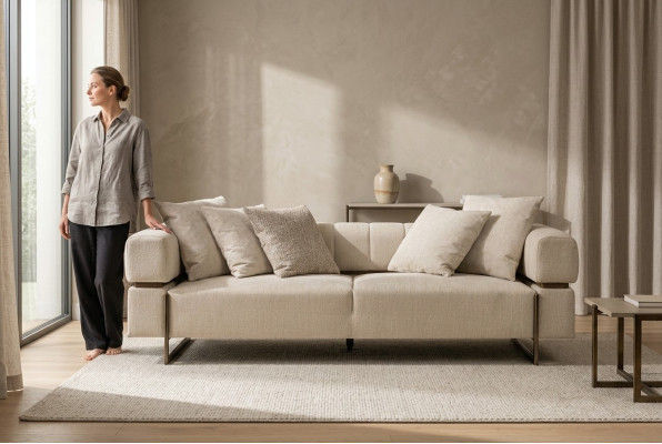 Beiger Dreisitzer Designer Stoffsofa Polstermöbel Luxuriöser 3-Sitzer