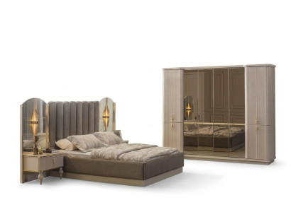 Luxuriöses Schlafzimmer Designer Doppelbett Kleiderschrank Nachttische