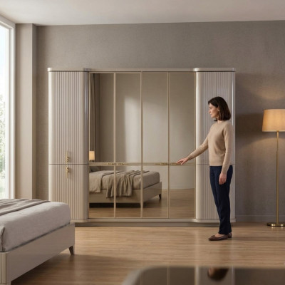Beiger Kleiderschrank Garderobenschrank Schlafzimmer Holzschrank Möbel
