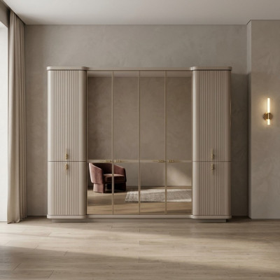 Beiger Kleiderschrank Garderobenschrank Schlafzimmer Holzschrank Möbel