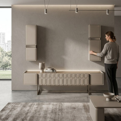 Moderne Wohnzimmer Holz Möbel Designer TV-Schrank x2 Wandregale 3tlg Set