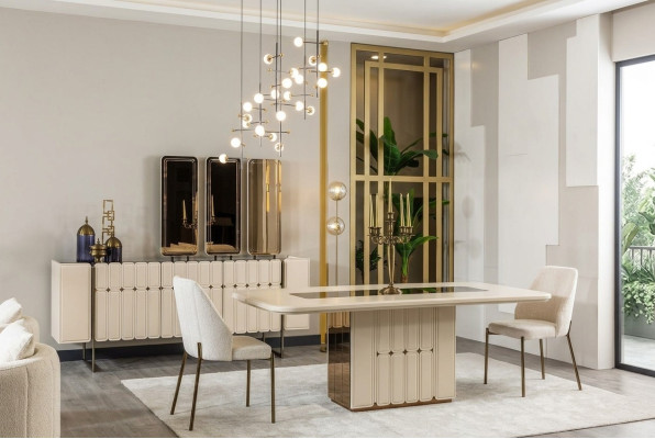 Weiße Edle Esszimmer Gruppe Designer Edelstahl Tisch Luxuriöse x6 Stühle