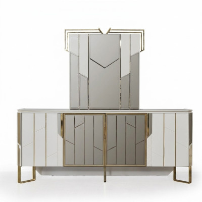 Luxus Sideboard mit Spiegel Anrichte Kommode Schrank Holz Weiß Design