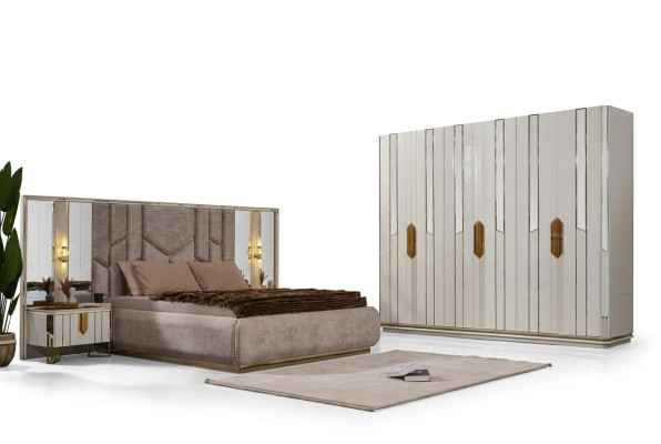 Komplette Schlafzimmer Doppelbett Bett Schrank Nachttische Weiß 4tlg  