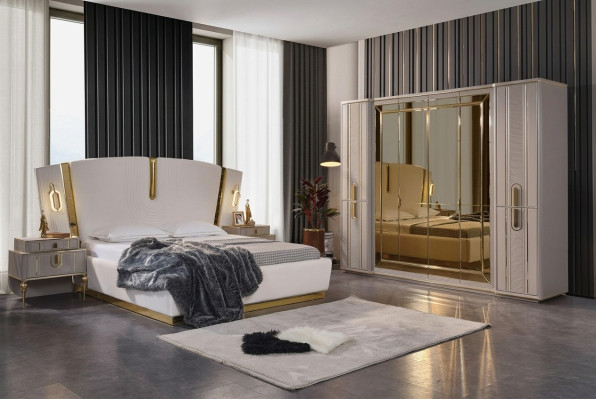 Doppelbett Garnitur Schlafzimmer Bett Nachttische 4tlg Beige Schrank