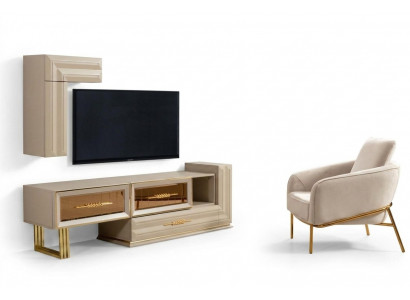 Wohnwand RTV Lowboard Sideboard TV Ständer Wandschrank Beige Moderne