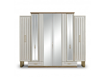 Garderobenschrank Luxus Kleiderschrank Holzschrank mit Spiegel Beige