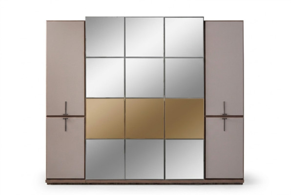 Kleiderschrank Garderobenschrank Design Holzschrank mit Spiegel Grau