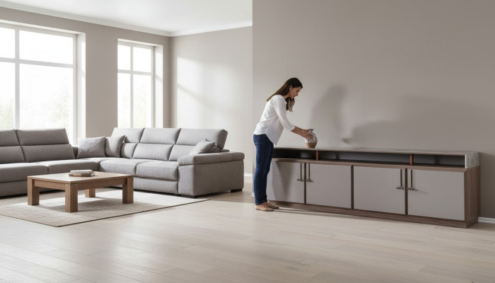 Sideboard TV Ständer RTV Lowboard Grau Wohnzimmer Holz Tisch Schrank