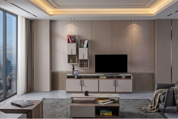 TV Ständer Wandschränke Sideboard RTV Lowboard Grau Wohnzimmer Holz