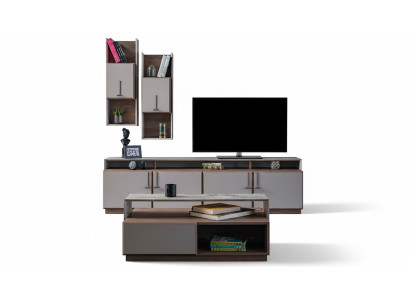 Gruppe Wohnzimmer TV Ständer Wandschränke Lowboard Grau Sofatisch 3tlg