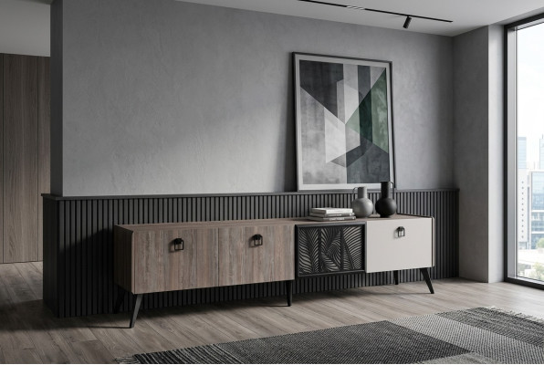 Sideboard Wohnzimmer TV Ständer RTV Lowboard Schrank Holz Grau Kommode