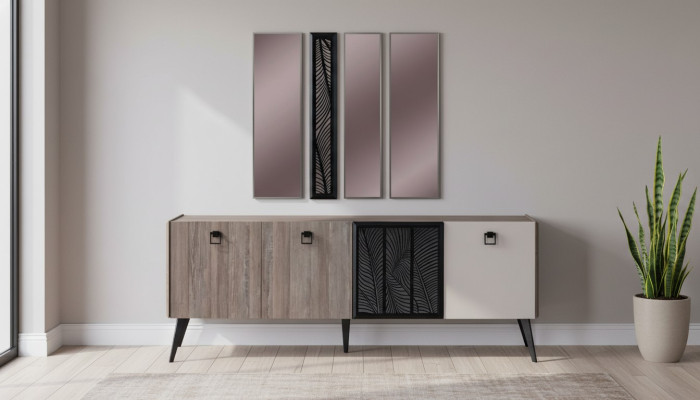 Anrichte Sideboard mit Spiegel Gruppe Holzschrank Schrank Esszimmer
