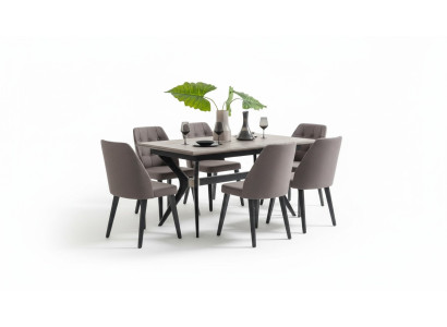 Essecke Garnitur Esszimmer Essgruppe Esstisch Stühle Holz Grau 7tlg