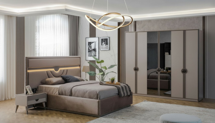 Doppelbett Komplette Schlafzimmermöbel Bett Nachttische Beige 4tlg