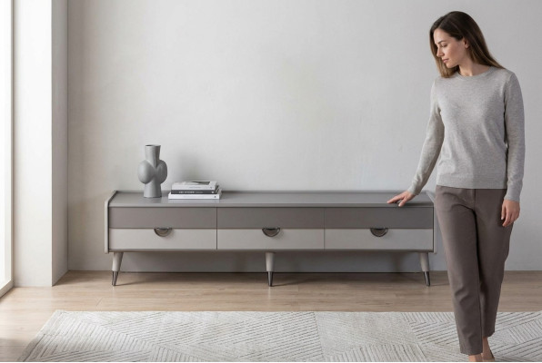 Graues Sideboard Designer Wohnzimmer TV-Ständer RTV Lowboard Möbel Neu