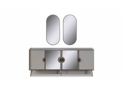 Graue Möbel Garnitur Designer 4-türiges Sideboard Exklusive Spiegel 3tlg