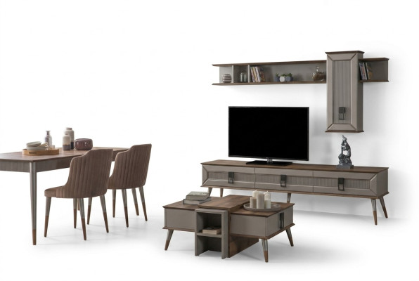 Designer Wohnzimmer Garnitur TV-Ständer Holz Regale Couchtisch RTV Neu