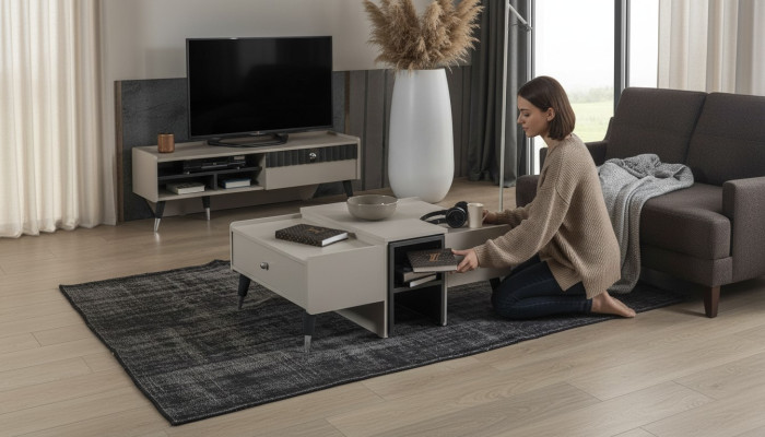 Weißer Kaffeetisch Moderner Sofatisch Holz Couchtisch Wohnzimmer Möbel