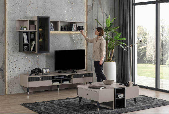 Wohnzimmer Set Designer RTV-Ständer Luxus Holz Regale Couchtisch 3tlg