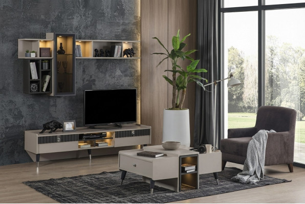 Wohnzimmer Set Designer RTV-Ständer Luxus Holz Regale Couchtisch 3tlg