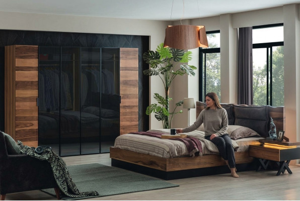 Moderne Schlafzimmer Möbel Designer Bett 2x Nachttische Kleiderschrank