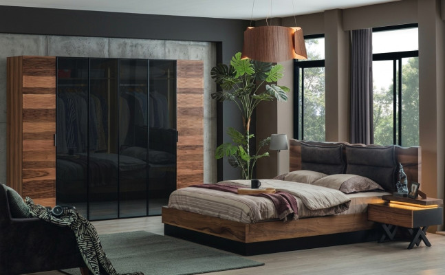  Moderne Schlafzimmer Möbel Designer Bett 2x Nachttische Kleiderschrank