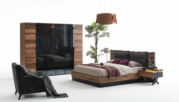  Moderne Schlafzimmer Möbel Designer Bett 2x Nachttische Kleiderschrank