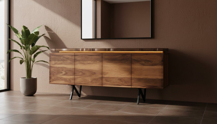 Designer Braune Holz Kommode Luxuriöses Sideboard Esszimmer Holzschrank