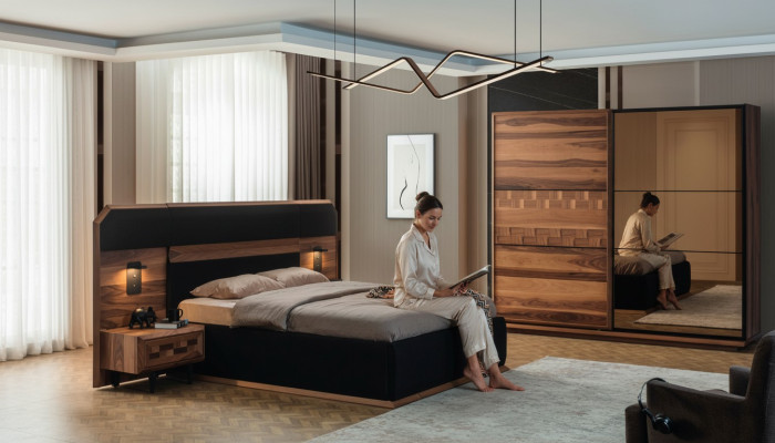 Exquisite Schlafzimmer Garnitur Edles Doppelbett 2x Holz Nachttische