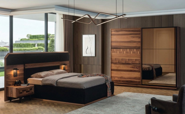 Exquisite Schlafzimmer Garnitur Edles Doppelbett 2x Holz Nachttische