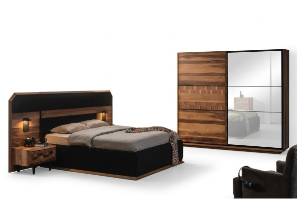 Exquisite Schlafzimmer Garnitur Edles Doppelbett 2x Holz Nachttische