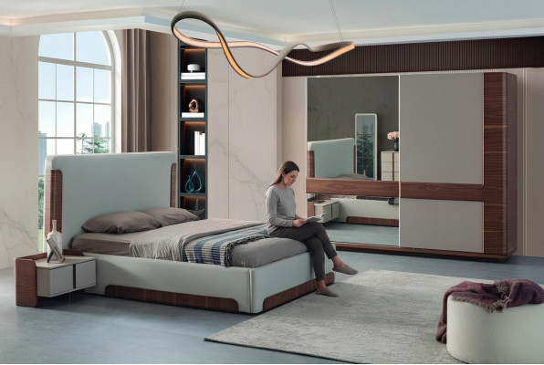 Graziöe Schlafzimmer Möbel Luxus Polsterbett Designer Kleiderschrank