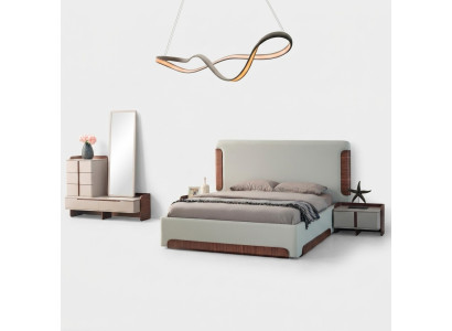 Stilvolle Beige Schlafzimmer Möbel Polster Doppelbett Schminktisch 5tlg