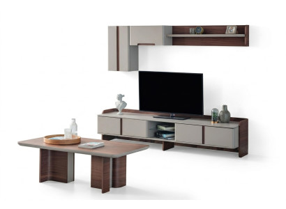 Stilvolle Wohnzimmer Wandgarnitur Designer TV-Ständer Holz Couchtisch