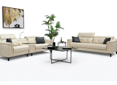 Beige Leder Sofagarnitur Designer 3-Sitzer Zweisitzer Couch 2tlg Set