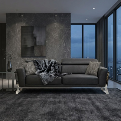 Schwarzer Wohnzimmer Dreisitzer Designer Sofa Luxus Leder 3-Sitzer Möbel