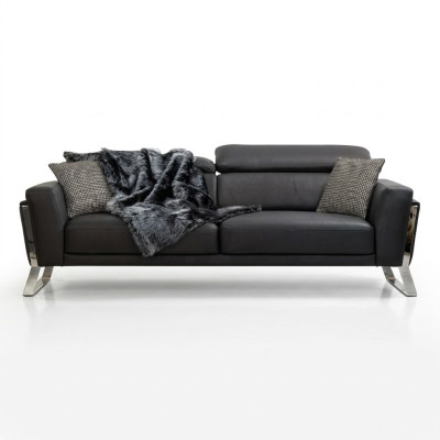 Schwarzer Wohnzimmer Dreisitzer Designer Sofa Luxus Leder 3-Sitzer Möbel