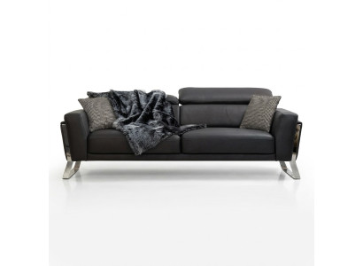 Schwarzer Wohnzimmer Dreisitzer Designer Sofa Luxus Leder 3-Sitzer Möbel