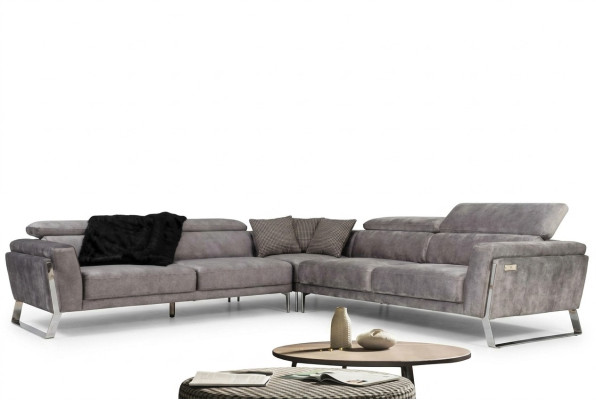 Graues Wohnzimmer Ecksofa L-Form Couch Großes Stoffsofa Luxus Möbel Neu