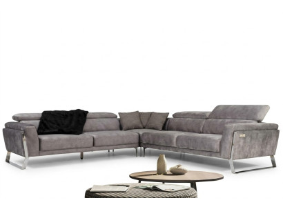 Graues Wohnzimmer Ecksofa L-Form Couch Großes Stoffsofa Luxus Möbel Neu