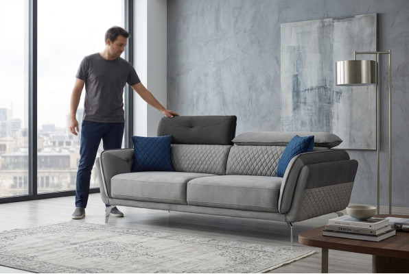 Graues Stoffsofa Luxuriöse Polstercouch Moderner Dreisitzer Textil Möbel