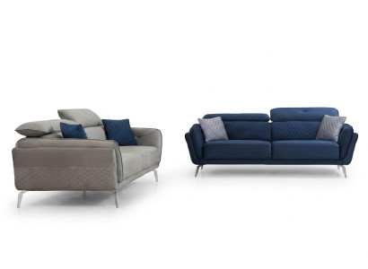 Designer Polster Couchgarnitur Blau-Graue Stoffsofas Luxus 2x 3-Sitzer
